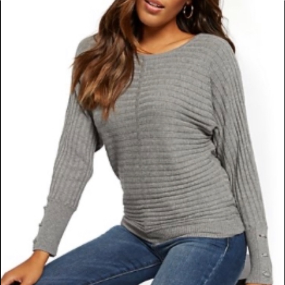 Heather Grey Lace-Up Cuff Dolman Sweater